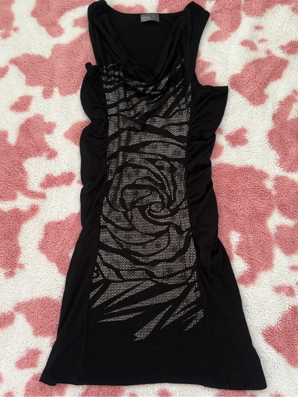 Black Sleeveless Dress with Metallic Graphic Panel